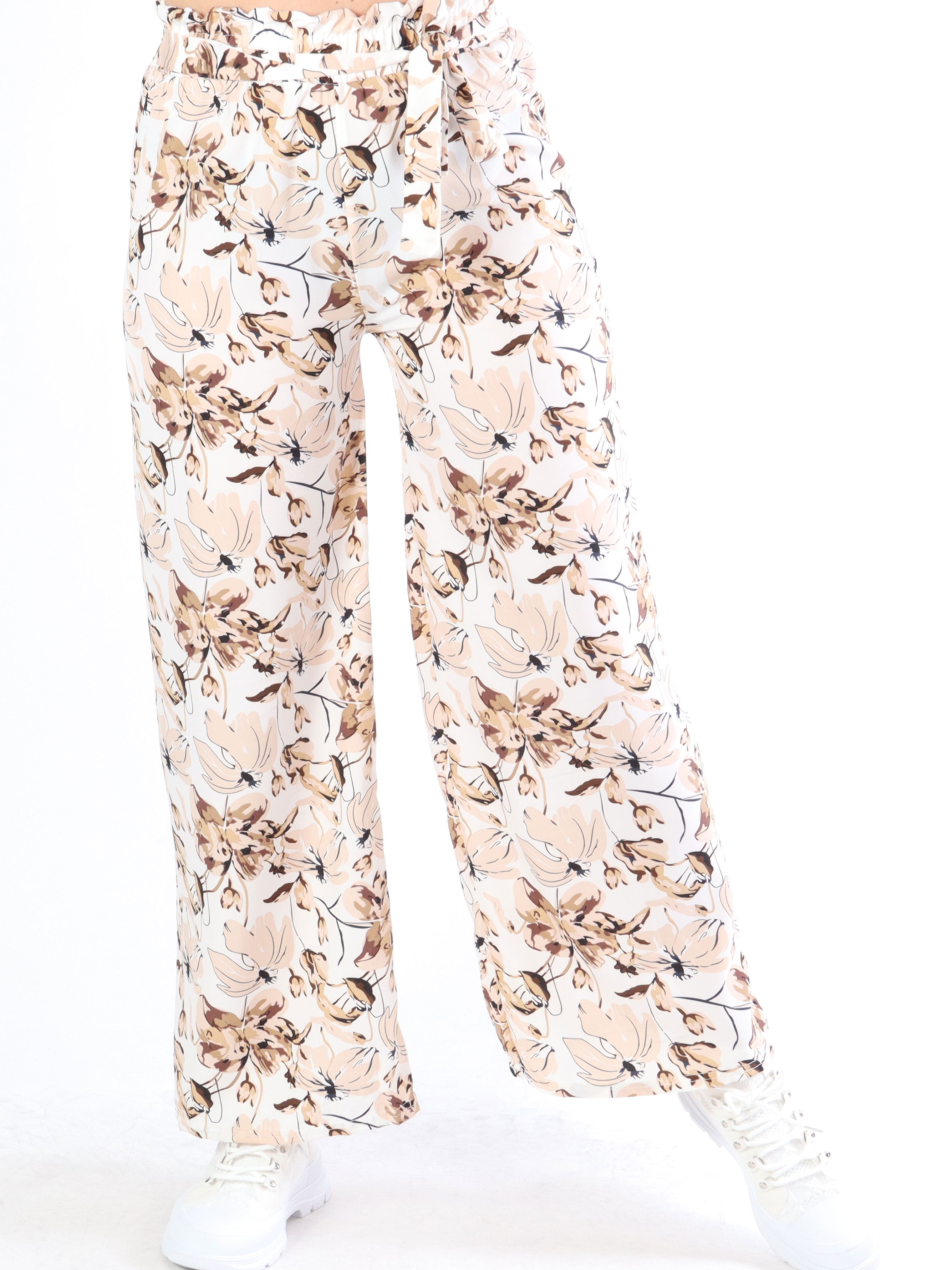 Angel - Lösa byxor i blommönster med knytband